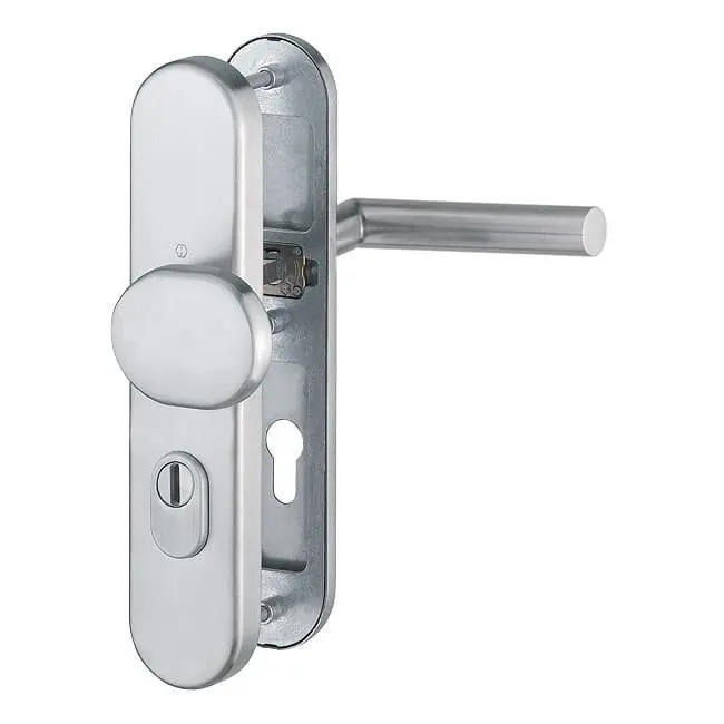 Zdjęcie HOPPE zamek z zabezpieczeniem przed zmianą Stockholm stal nierdzewna matowa z osłoną wkładki do drzwi wejściowych do mieszkania