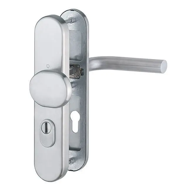 HOPPE zamek z zabezpieczeniem przed zmianą ES2 Bonn stal nierdzewna matowa z osłoną wkładki do drzwi wejściowych do mieszkania