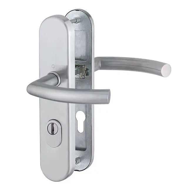 Zdjęcie HOPPE zamek z zabezpieczeniem przed zmianą Trondheim stal nierdzewna matowa z osłoną wkładki do drzwi wejściowych do mieszkania