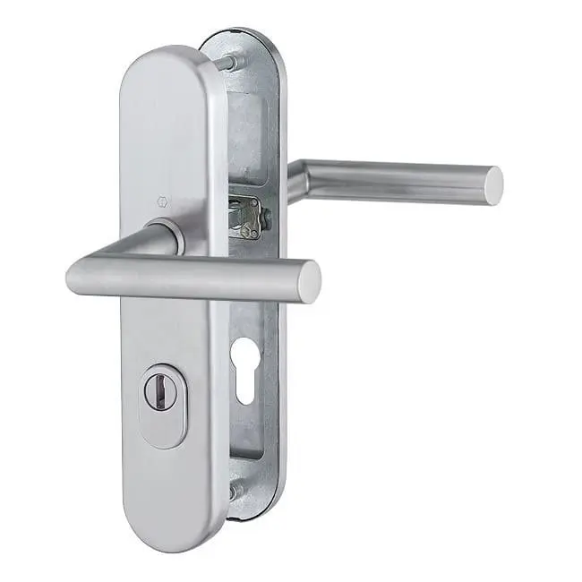 Zdjęcie HOPPE zamek z zabezpieczeniem przed zmianą Stockholm stal nierdzewna matowa z osłoną wkładki do drzwi wejściowych do mieszkania