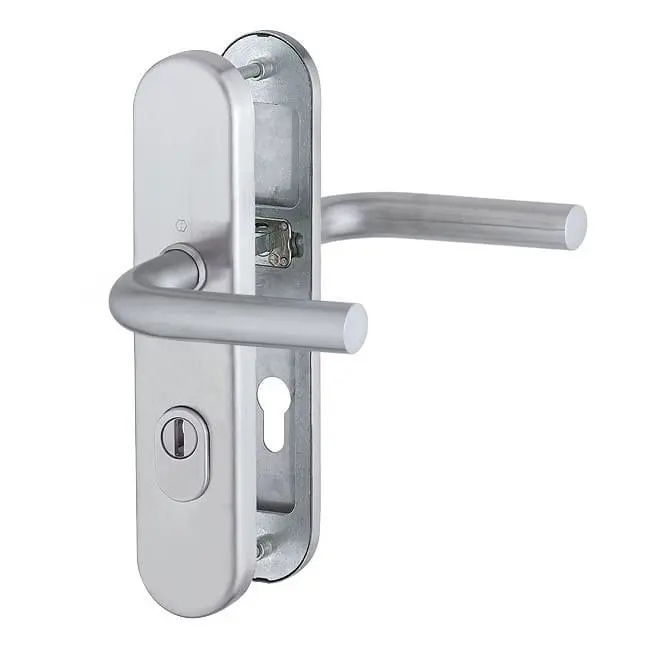 Zdjęcie HOPPE zamek z zabezpieczeniem przed zmianą Bonn stal nierdzewna matowa z osłoną wkładki do drzwi wejściowych do mieszkania