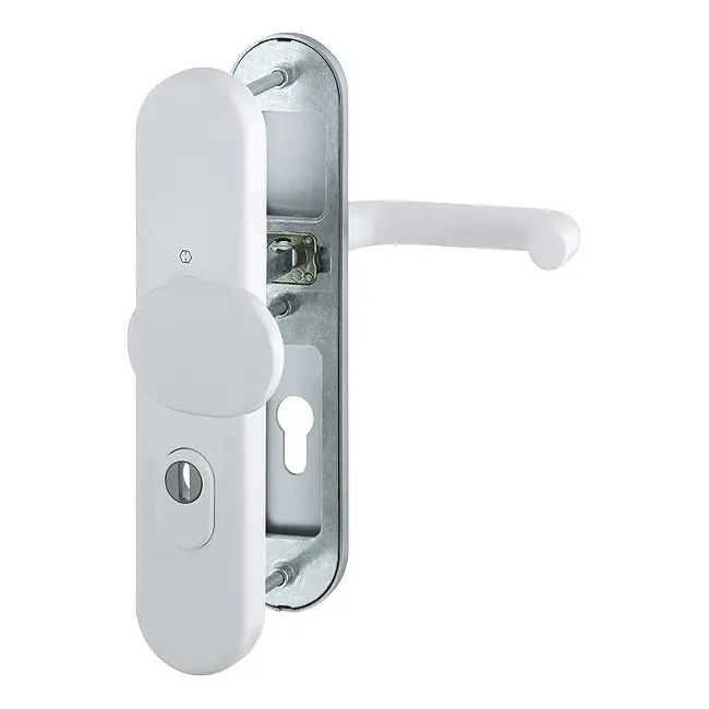 Zdjęcie Paris aluminium biały dkładka długa zamek z zabezpieczeniem przed zmianą z osłoną wkładki - HOPPE