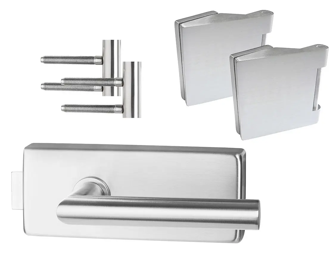 Promocyjny zestaw okuć do drzwi przeszklonych prostokątnych stal nierdzewna matowa - Erkelenz