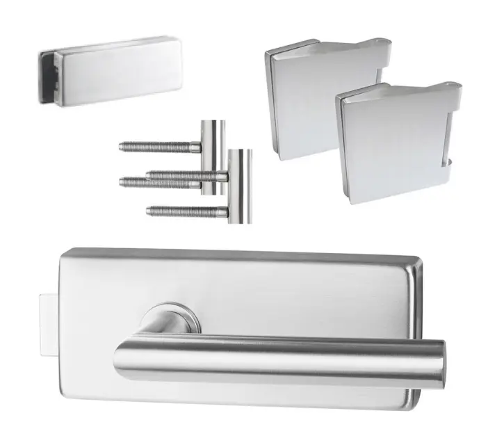 ERKELENZ zestaw okuć do drzwi całoszklanych dwuskrzydłowych Gamma prostokątne, stal nierdzewna matowa