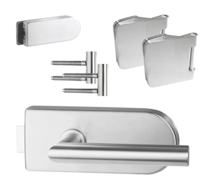 ERKELENZ Zestaw okuć do całoszklanych drzwi dwuskrzydłowych Gamma zaokrąglony, stal nierdzewna matowa