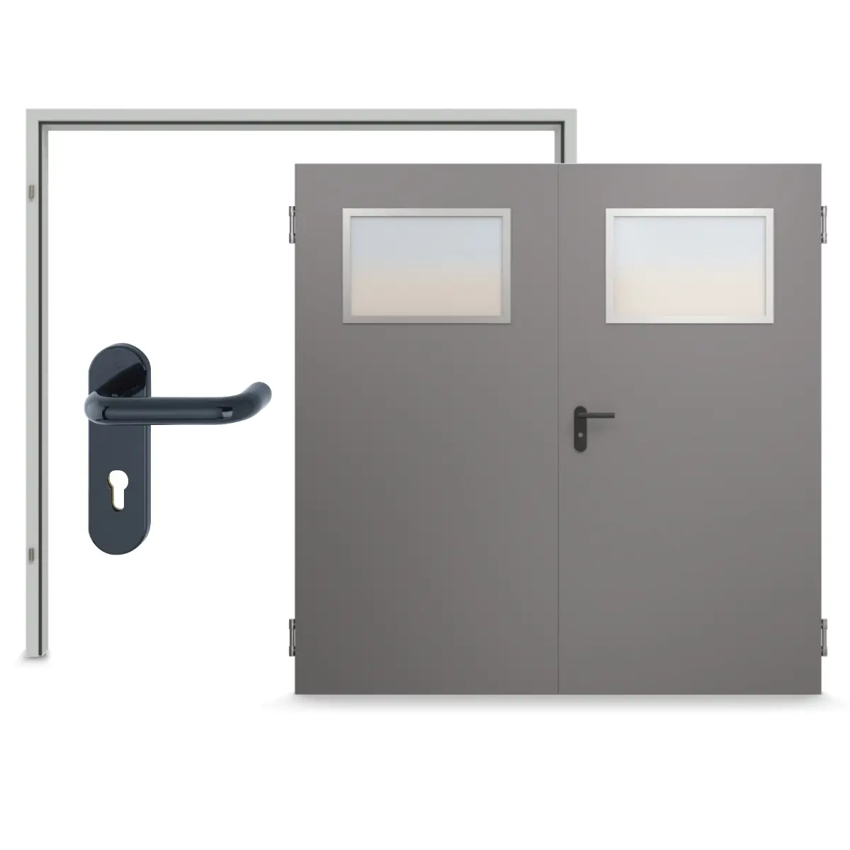 Widok kompletnego zestawu drzwi dwuskrzydłowych ZK z przeszkleniem B5 firmy Hörmann