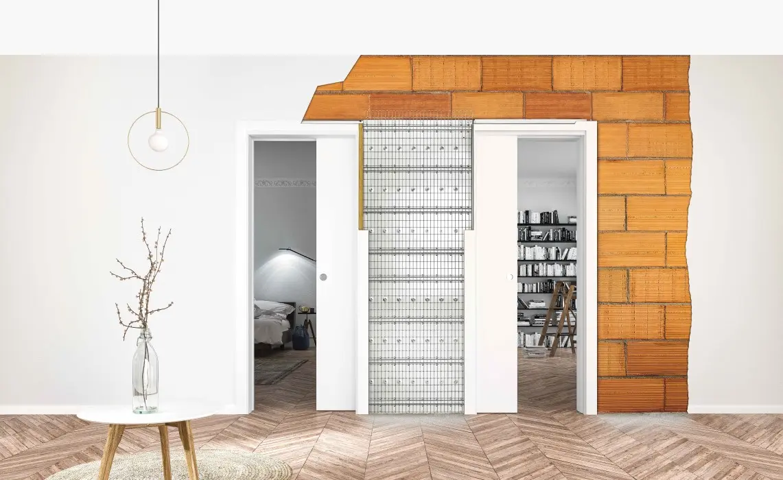 Widok na system drzwi przesuwnych Unilaterale w ścianie murowanej - Eclisse