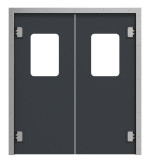 Frontansicht von HÖRMANN Kunststoff-Doppelflügel-Pendeltür mit Lichtausschnitt eckig inkl. Umfassungszarge