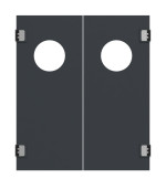 Frontansicht von HÖRMANN Kunststoff-Doppelflügel-Pendeltür mit Lichtausschnitt rund