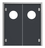 Frontansicht von HÖRMANN Kunststoff-Doppelflügel-Pendeltür mit Lichtausschnitt rund inkl. Umfassungszarge