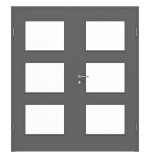 Frontansicht von Huga Doppelflügeltür Hygge grau RAL 7037 Duradecor Basic mit Lichtausschnitt LA 11 mit Zarge