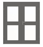 Frontansicht von Huga Doppelflügeltür Hygge grau RAL 7037 Duradecor Basic mit Lichtausschnitt LA 12 mit Zarge