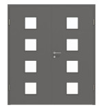 Frontansicht von Huga Doppelflügeltür Hygge grau RAL 7037 Duradecor Basic mit Lichtausschnitt LA 14 mit Zarge