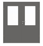 Frontansicht von Huga Doppelflügeltür Hygge grau RAL 7037 Duradecor Basic mit Lichtausschnitt LA 7 mit Zarge