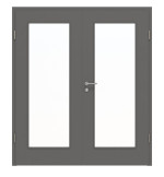 Frontansicht von Huga Doppelflügeltür Hygge grau RAL 7037 Duradecor Basic mit Lichtausschnitt LA 8 mit Zarge