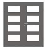 Frontansicht von Huga Doppelflügeltür Hygge grau RAL 7037 Lack Basic mit Lichtausschnitt LA-9 mit Zarge