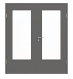 Frontansicht von Huga Doppelflügeltür Hygge grau RAL 7037 Duradecor Basic mit Lichtausschnitt LA-DIN mit Zarge
