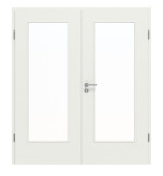 Frontansicht von Doppelflügeltür Basic Weißlack ähnlich RAL 9003 4.17 mit Lichtausschnitt mit Zarge