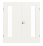 Frontansicht von JELD-WEN Doppelflügeltür Classic Brillantweiß ähnlich RAL 9016 ExpertLack mit Lichtausschnitt LÖ-72 bandseitig mit Zarge