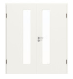 Frontansicht von JELD-WEN Doppelflügeltür Classic Brillantweiß ähnlich RAL 9016 ExpertLack mit Lichtausschnitt LÖ-72 schlossseitig mit Zarge
