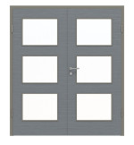 Frontansicht von Doppelflügeltür LA 11 Strukturiert Hygge Grau Basic inkl. Zarge - Huga