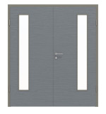 Frontansicht von Doppelflügeltür LA 24 bandseitig Strukturiert Hygge Grau Basic inkl. Zarge - Huga