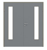 Frontansicht von Doppelflügeltür LA 24 bandseitig Ultramatt Hygge Grau Basic inkl. Zarge - Huga