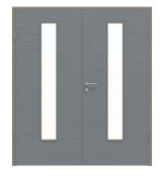 Frontansicht von Doppelflügeltür LA 24 mittig Strukturiert Hygge Grau Basic inkl. Zarge - Huga