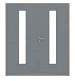 Frontansicht von Doppelflügeltür LA 24 mittig Cotton like Hygge Grau Basic inkl. Zarge - Huga