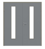 Frontansicht von Doppelflügeltür LA 24 mittig Ultramatt Hygge Grau Basic inkl. Zarge - Huga