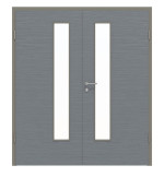 Frontansicht von Doppelflügeltür LA 24 schlossseitig Strukturiert Hygge Grau Basic inkl. Zarge - Huga