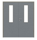 Frontansicht von Doppelflügeltür LA 4 mittig Strukturiert Hygge Grau Basic inkl. Zarge - Huga