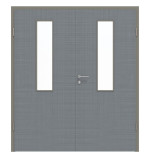 Frontansicht von Doppelflügeltür LA 4 mittig Cotton like Hygge Grau Basic inkl. Zarge - Huga