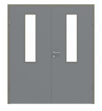 Frontansicht von Doppelflügeltür LA 4 mittig Ultramatt Hygge Grau Basic inkl. Zarge - Huga