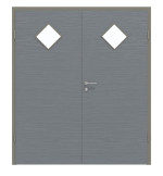 Frontansicht von Doppelflügeltür LA 6 Raute Strukturiert Hygge Grau Basic inkl. Zarge - Huga