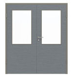 Frontansicht von Doppelflügeltür LA 7 Strukturiert Hygge Grau Basic inkl. Zarge - Huga