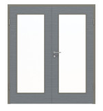 Frontansicht von Doppelflügeltür LA 8 Strukturiert Hygge Grau Basic inkl. Zarge - Huga