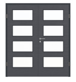 Frontansicht von Doppelflügeltür LA 9 Strukturiert Anthrazit Basic inkl. Zarge - Huga