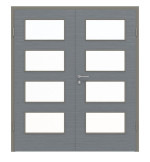 Frontansicht von Doppelflügeltür LA 9 Strukturiert Hygge Grau Basic inkl. Zarge - Huga