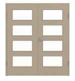 Frontansicht von Doppelflügeltür LA 9 Strukturiert Taupe Basic inkl. Zarge - Huga