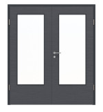 Frontansicht von Doppelflügeltür LA-DIN Strukturiert Anthrazit Basic inkl. Zarge - Huga