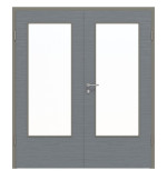 Frontansicht von Doppelflügeltür LA-DIN Strukturiert Hygge Grau Basic inkl. Zarge - Huga