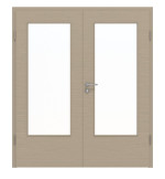 Frontansicht von Doppelflügeltür LA-DIN Strukturiert Taupe Basic inkl. Zarge - Huga