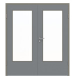 Frontansicht von Doppelflügeltür LA-DIN Ultramatt Hygge Grau Basic inkl. Zarge - Huga