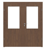 Frontansicht von WESTAG Doppelflügeltür Nussbaum Trentino NU 717 Portalit CPL mit Lichtausschnitt LA-100 inkl. Zarge