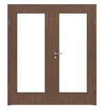 Frontansicht von WESTAG Doppelflügeltür Nussbaum Trentino NU 717 Portalit CPL mit Lichtausschnitt LA-1000 inkl. Zarge