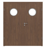 Frontansicht von WESTAG Doppelflügeltür Nussbaum Trentino NU 717 Portalit CPL mit Lichtausschnitt Bullauge LA-KR 350 inkl. Zarge