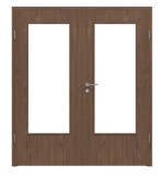 Frontansicht von WESTAG Doppelflügeltür Nussbaum Trentino NU 717 Portalit CPL mit Lichtausschnitt LA-DIN inkl. Zarge