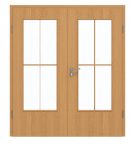 Frontansicht von GARANT Doppelflügeltür inkl. Zarge Eiche Premium CPL mit Lichtausschnitt LA-DIN Sprosse SP0