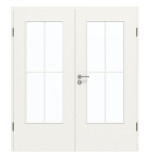 Frontansicht von GARANT Doppelflügeltür inkl. Zarge Weißlack 9016 mit Lichtausschnitt LA-DIN Sprosse SP0